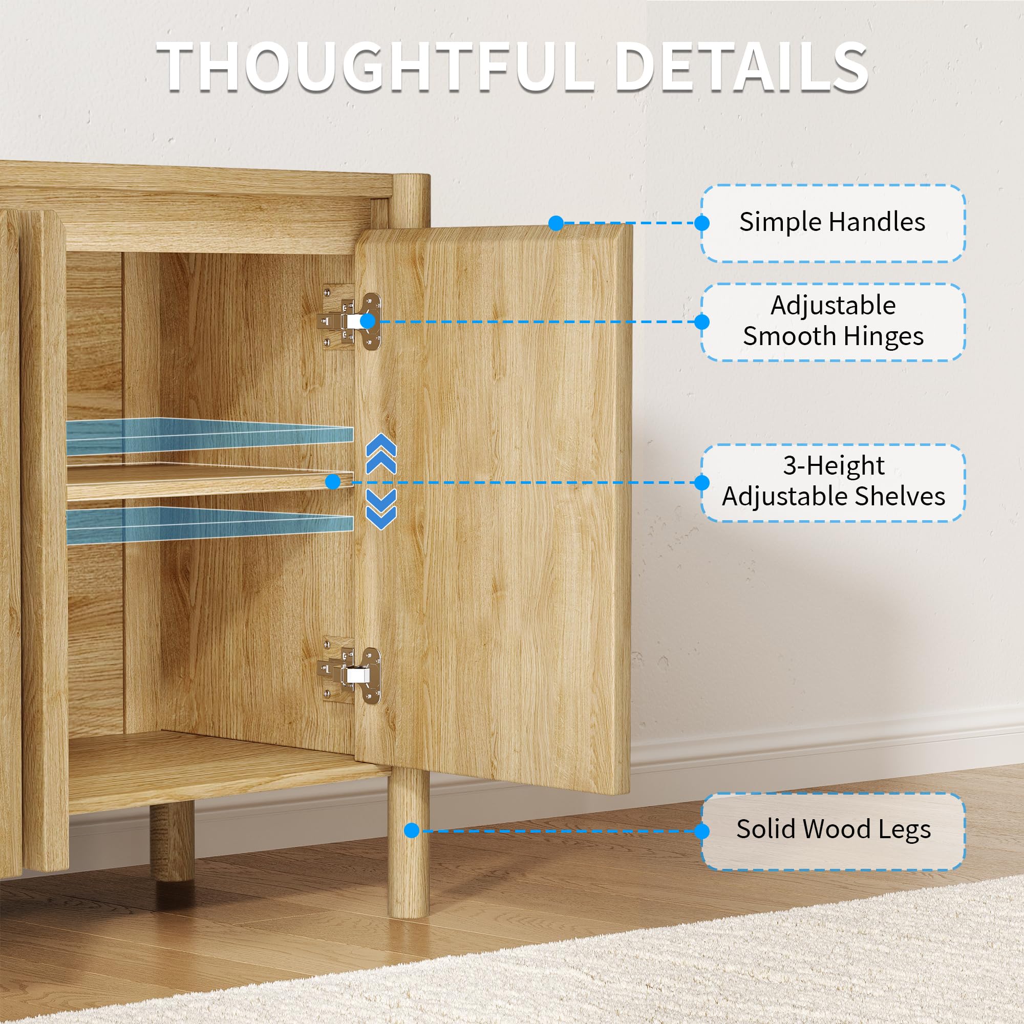 59" Wide Buffet Cabinet with 4 Doors & Adjustable Shelves