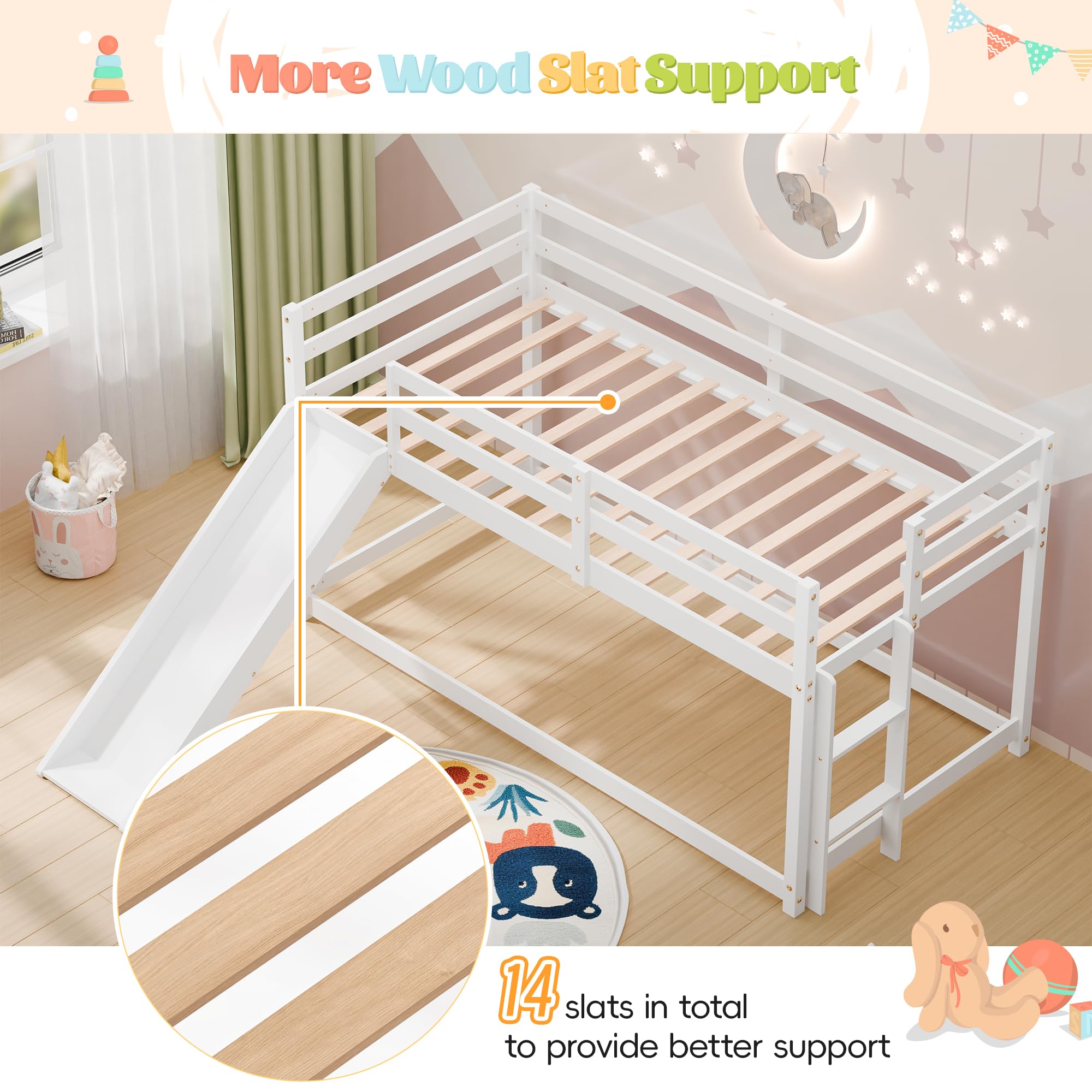 Twin Low Loft Bed with Slide