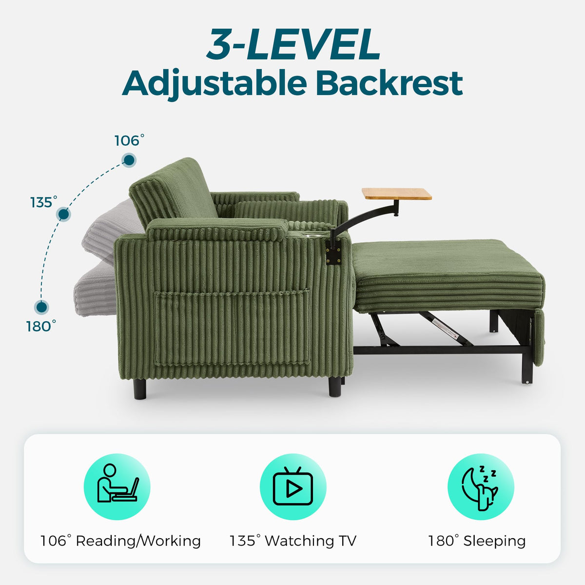 Corduroy Pull-Out Loveseat Sleeper