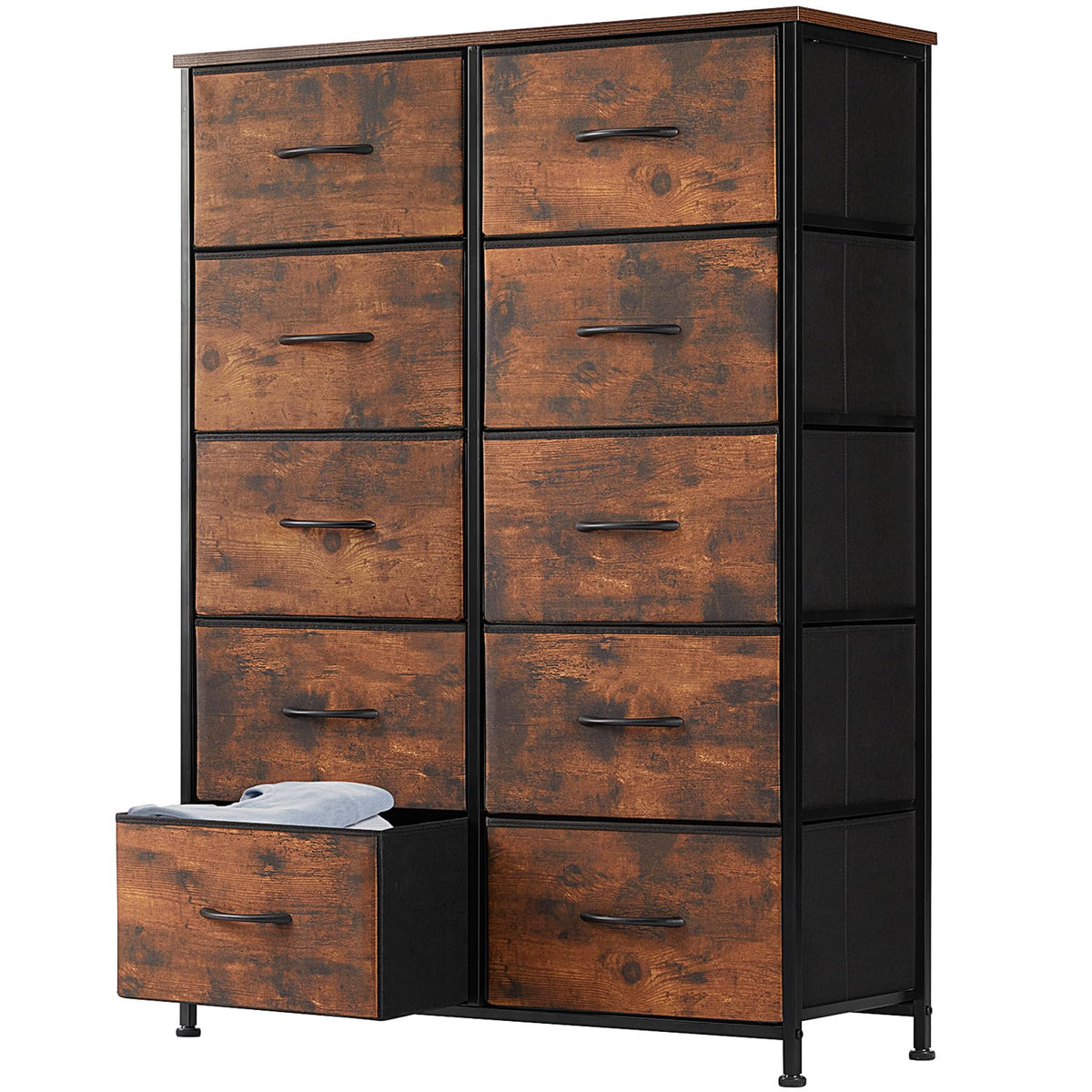 DUMOS 10 Drawer Tall Dresser for Bedroom & Living Room, Brown