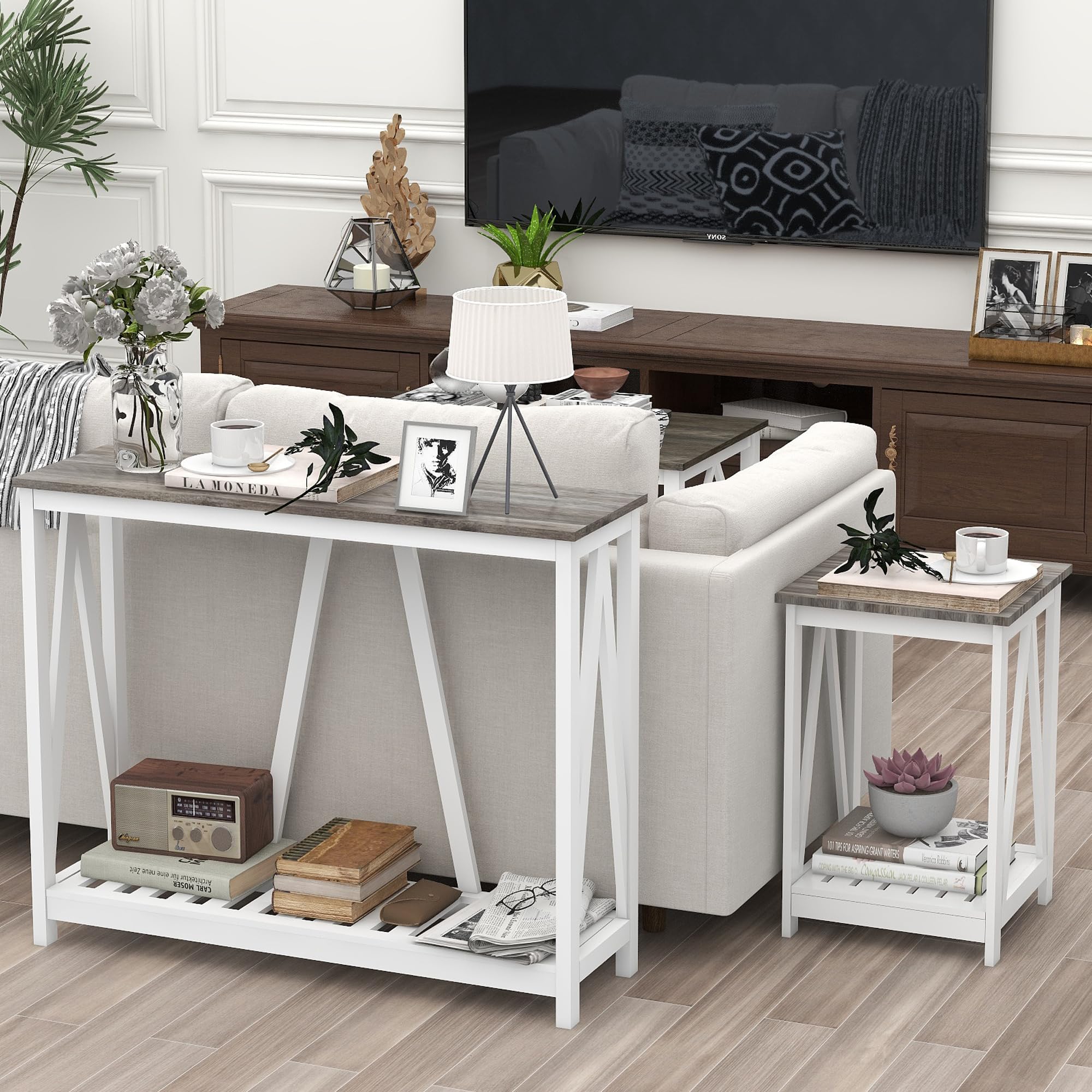 UYIHOME Farmhouse Console Table for Entryway, 39.3 Inch Sofa Table with Storage Shelf, Hallway Table, Narrow Behind Couch Table for Foyer, Living Room，Oak Grey