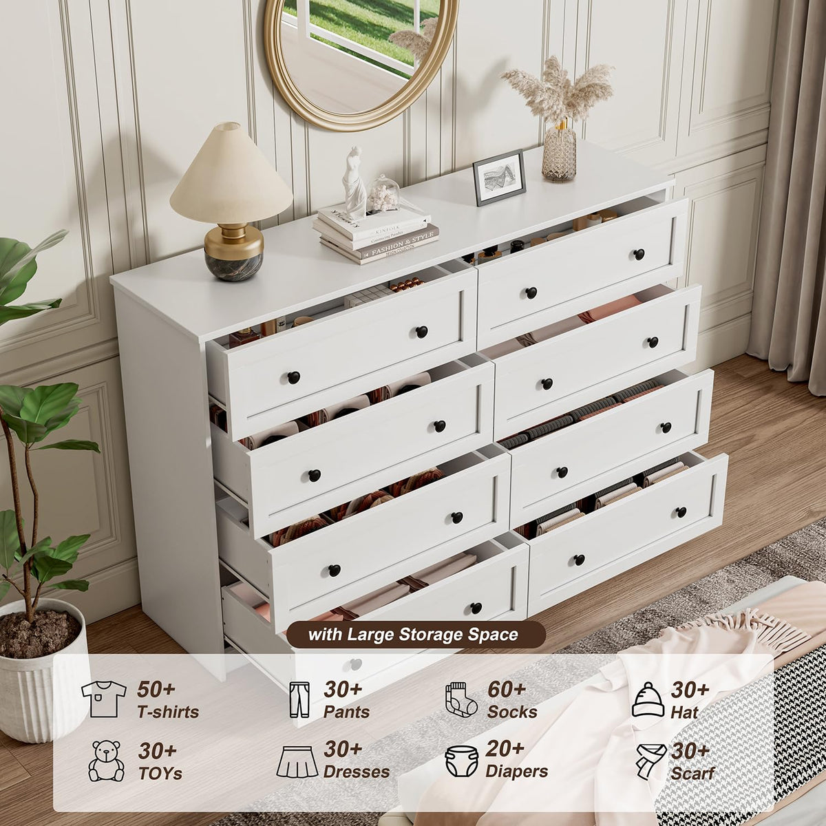 White 8-Drawer Double Dresser
