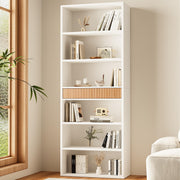 White 7-Tier Bookshelf with Drawer