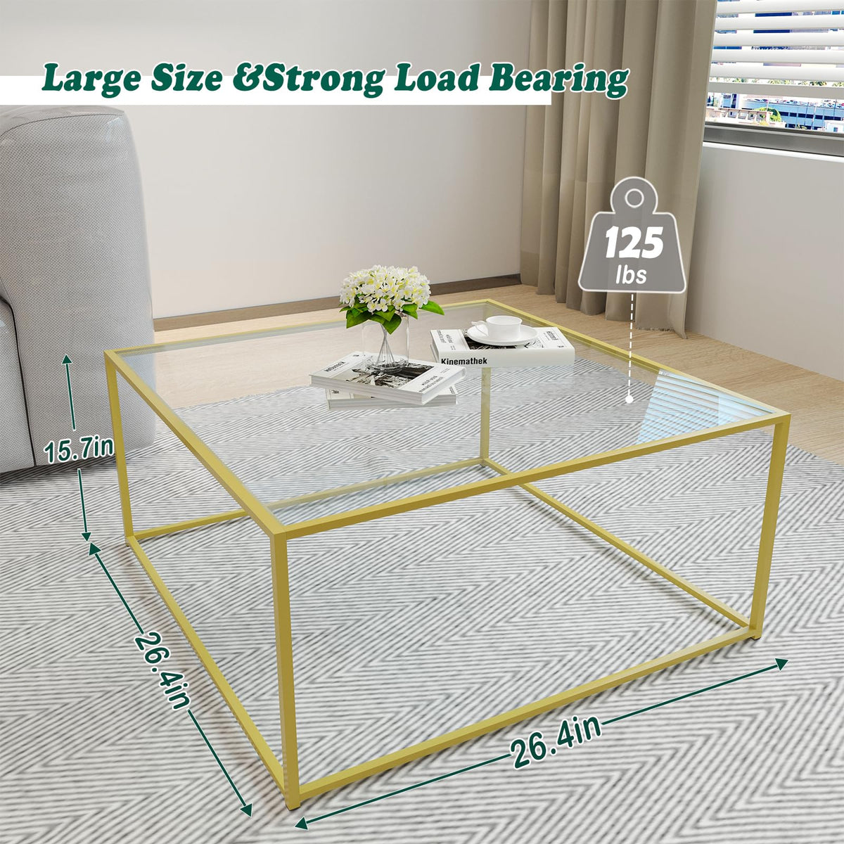 Square Gold Glass Coffee Table