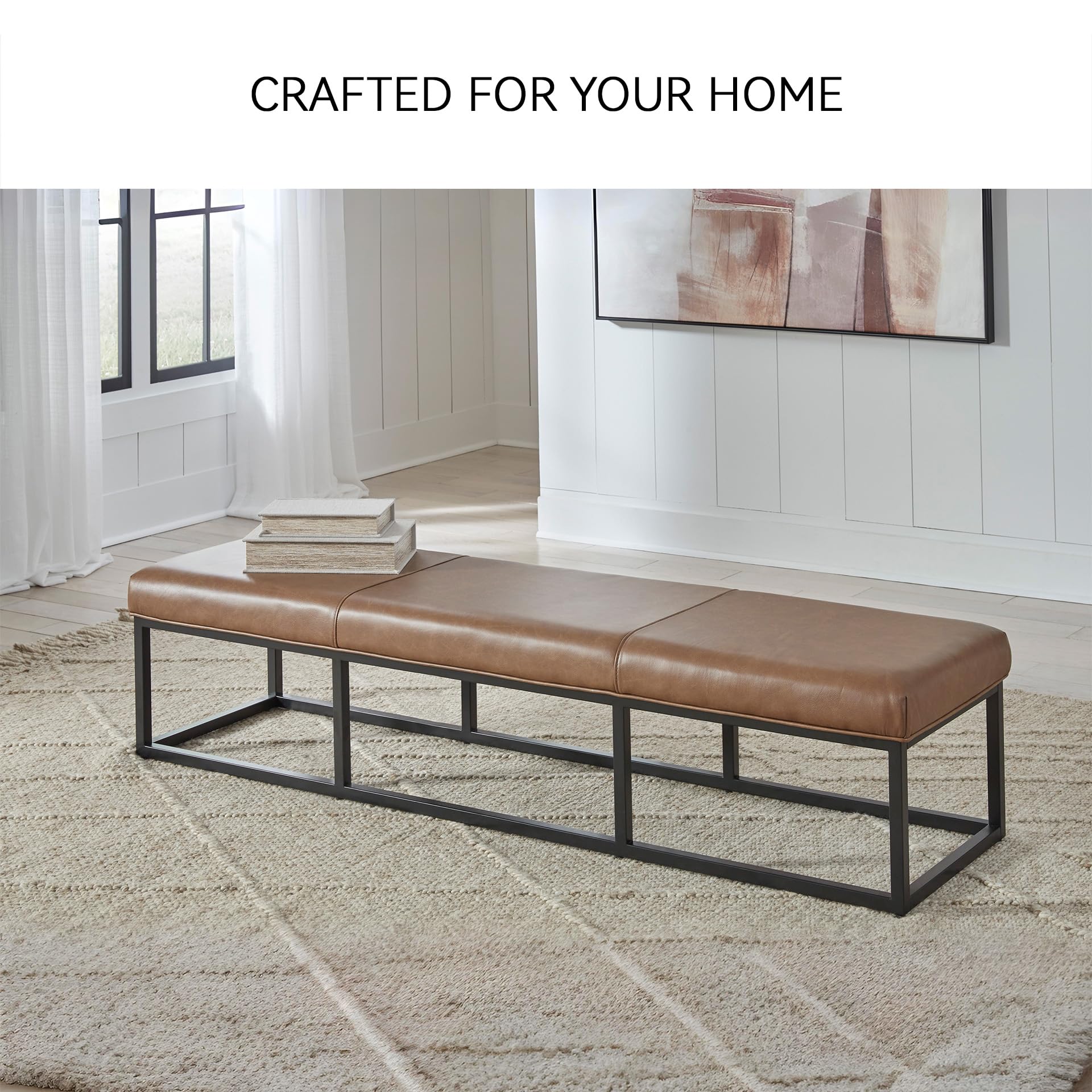 Leather Upholstered Accent Bench – Dark Brown & Black