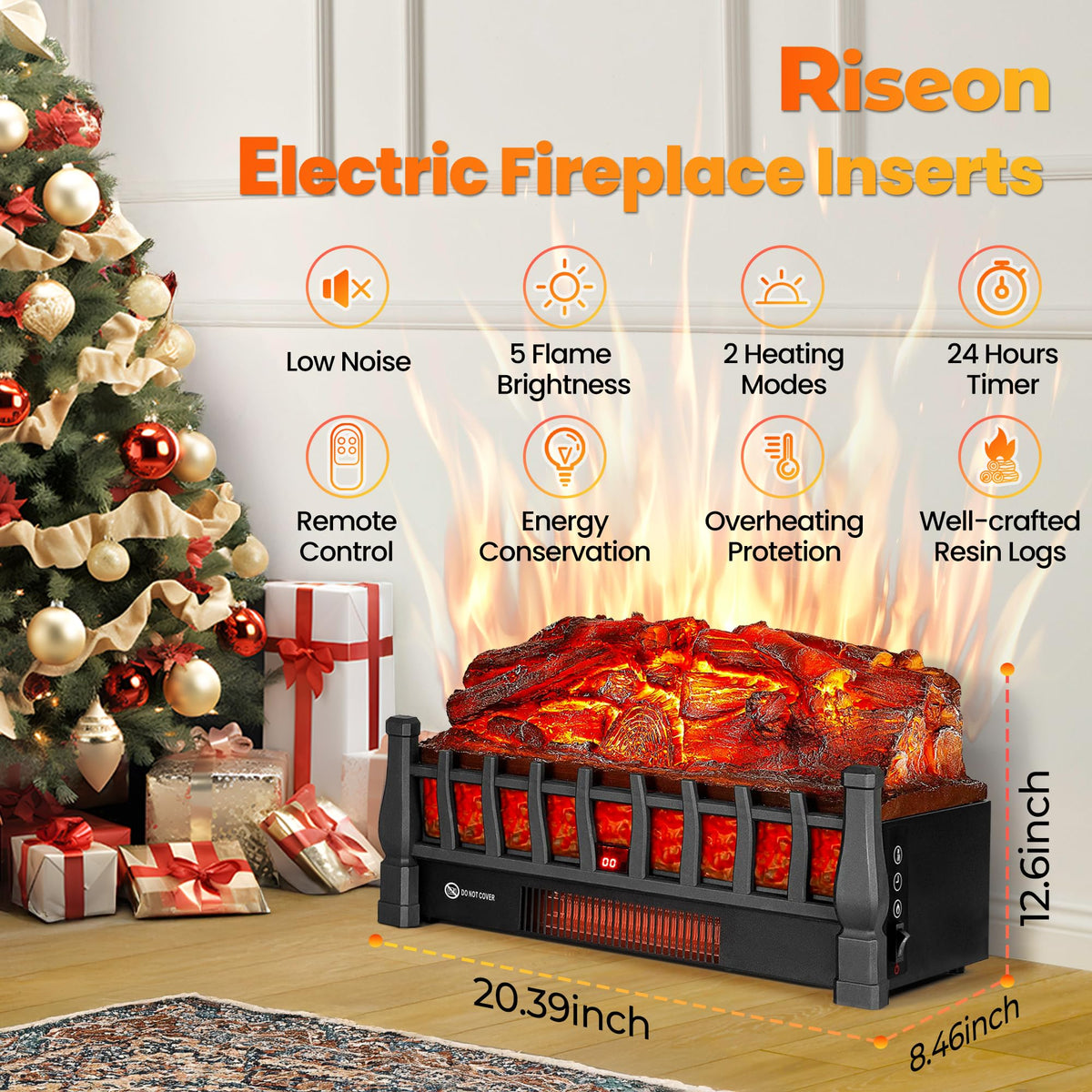 Electric Fireplace Logs Inserts Heater with Remote Control for Home Decor