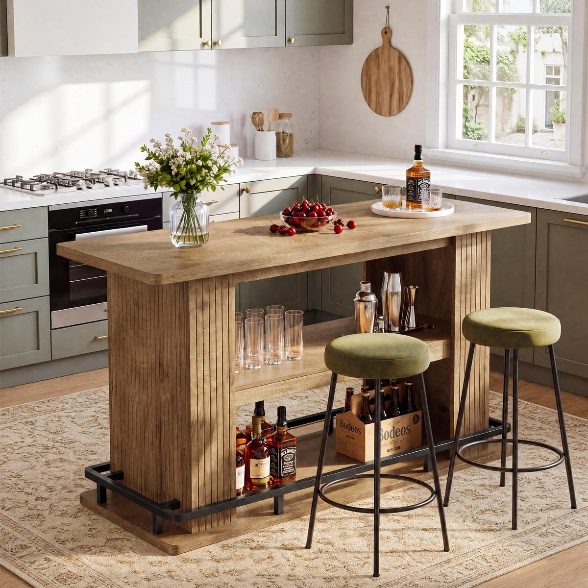 Counter Height Bar Table with Shelves