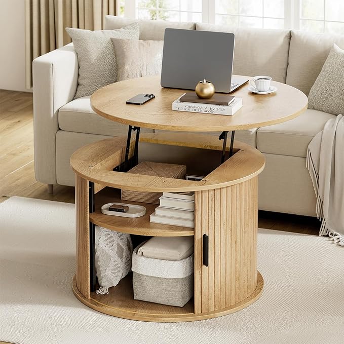 Round Lift-Top Coffee Table with Hidden Storage