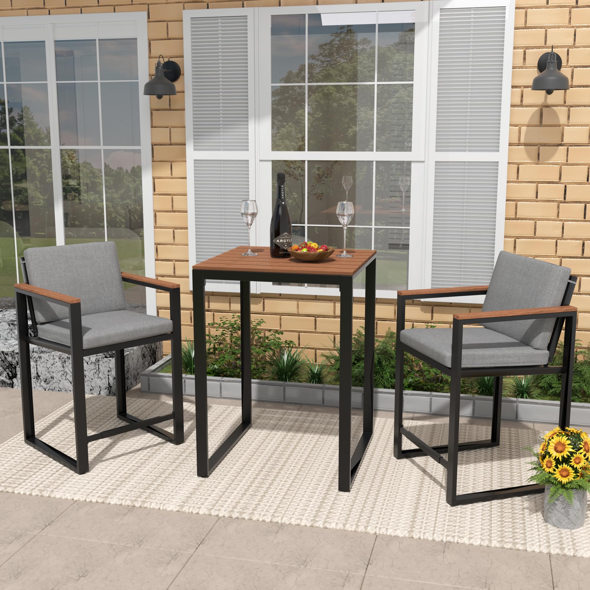 3-Piece Outdoor Bar Table and Chairs Set