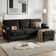 Corduroy Sectional Sofa with Storage Ottoman