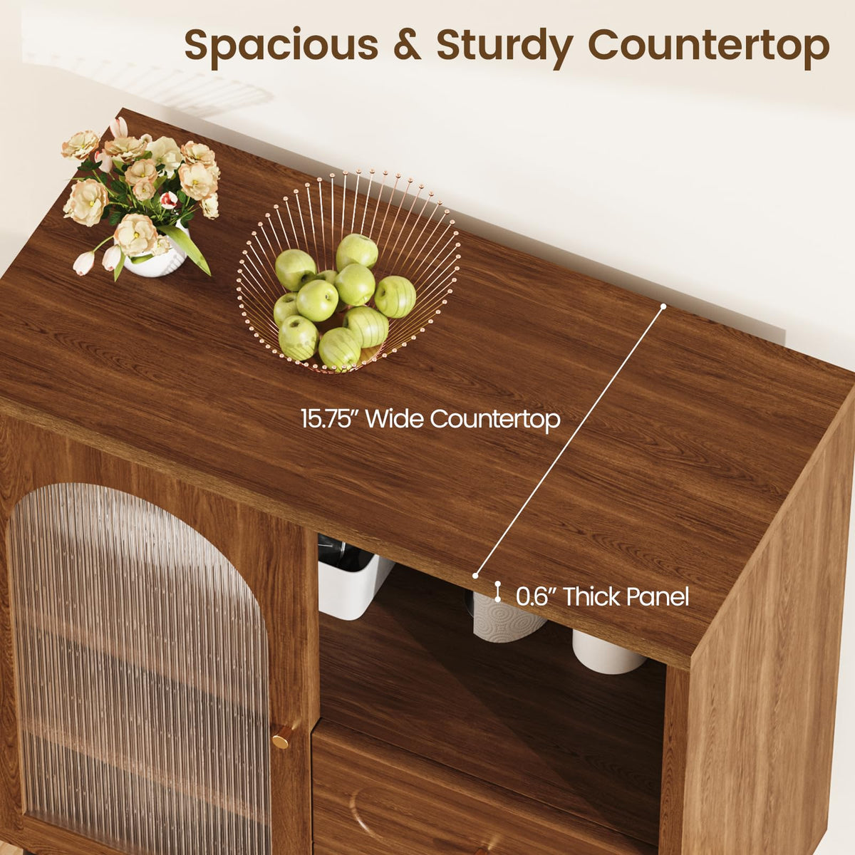 Regmuse Wood Sideboard Cabinet - Slim Buffet Cabinet with Storage & Drawers