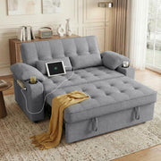 58" Convertible Loveseat Sofa Bed with USB Charger & Cup Holders