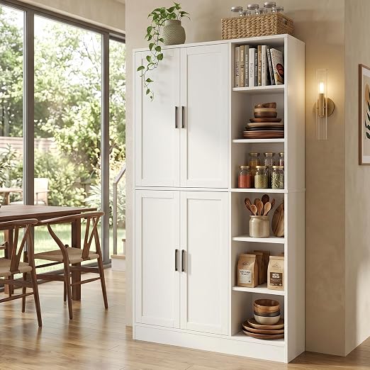 63" Tall Kitchen Pantry Cabinet with 4 Doors & Adjustable Shelves