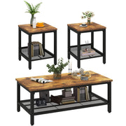 3-Piece Industrial Coffee Table Set with 2 End Tables
