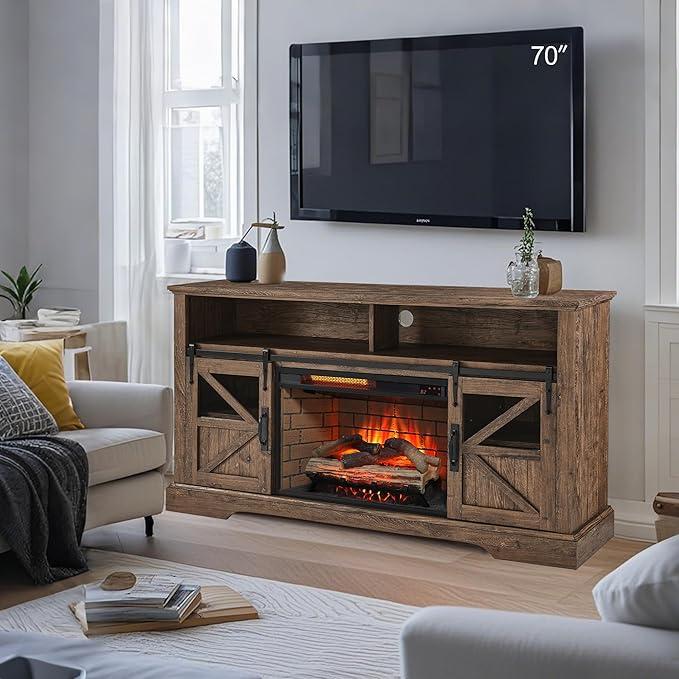 Farmhouse TV Stand with 26" Electric Fireplace