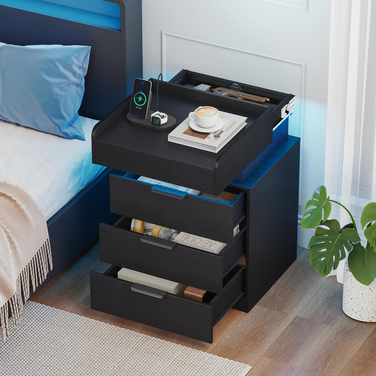 LED Nightstand with Charging Station