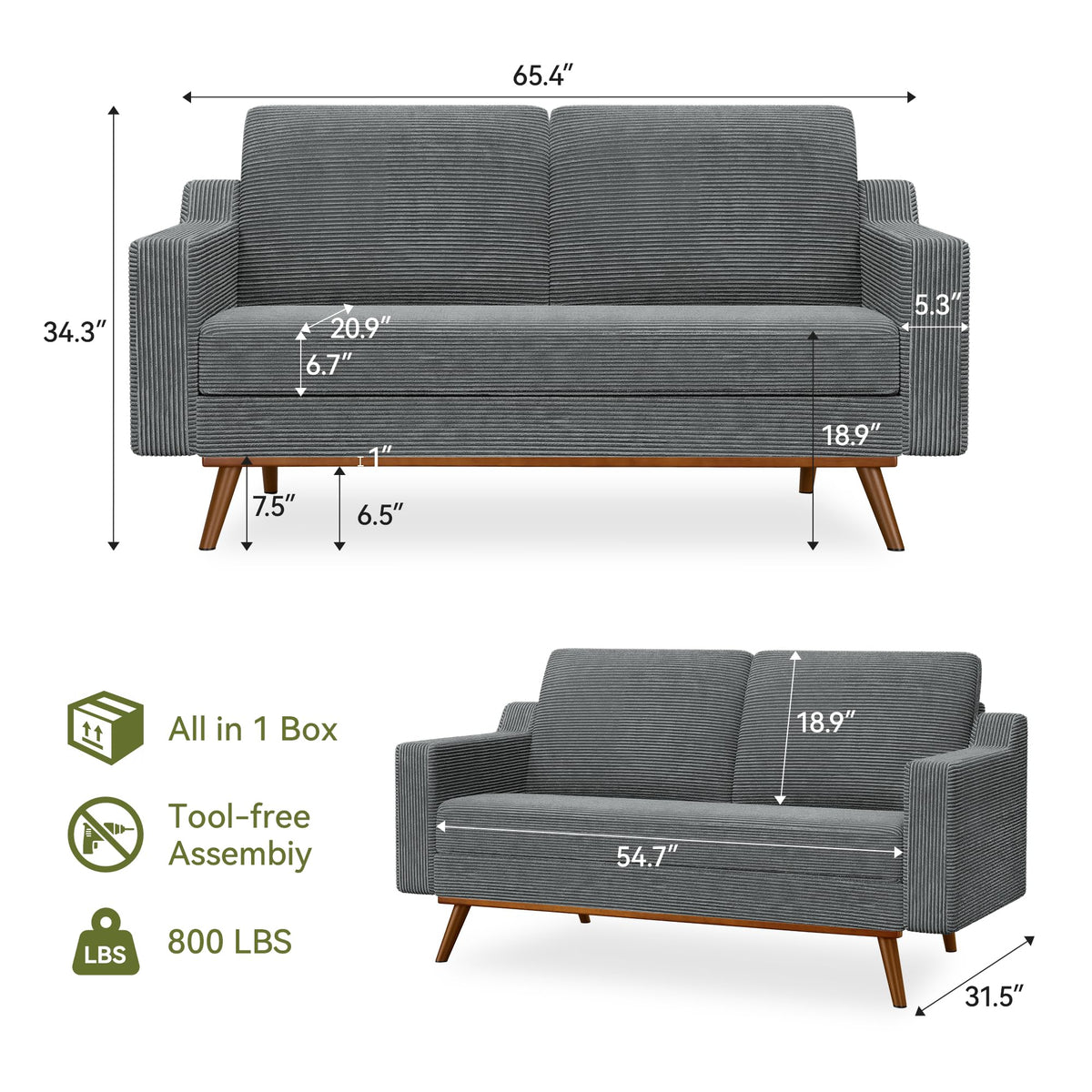 Corduroy Loveseat Sofa