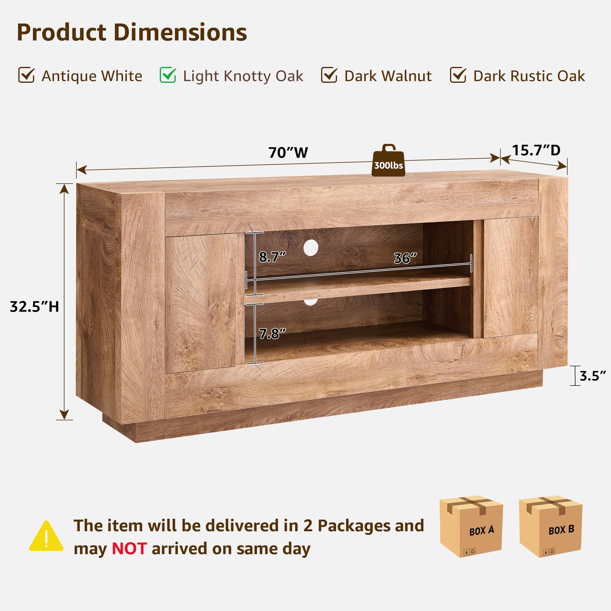 70" TV Stand with Open Storage & Side Cabinets