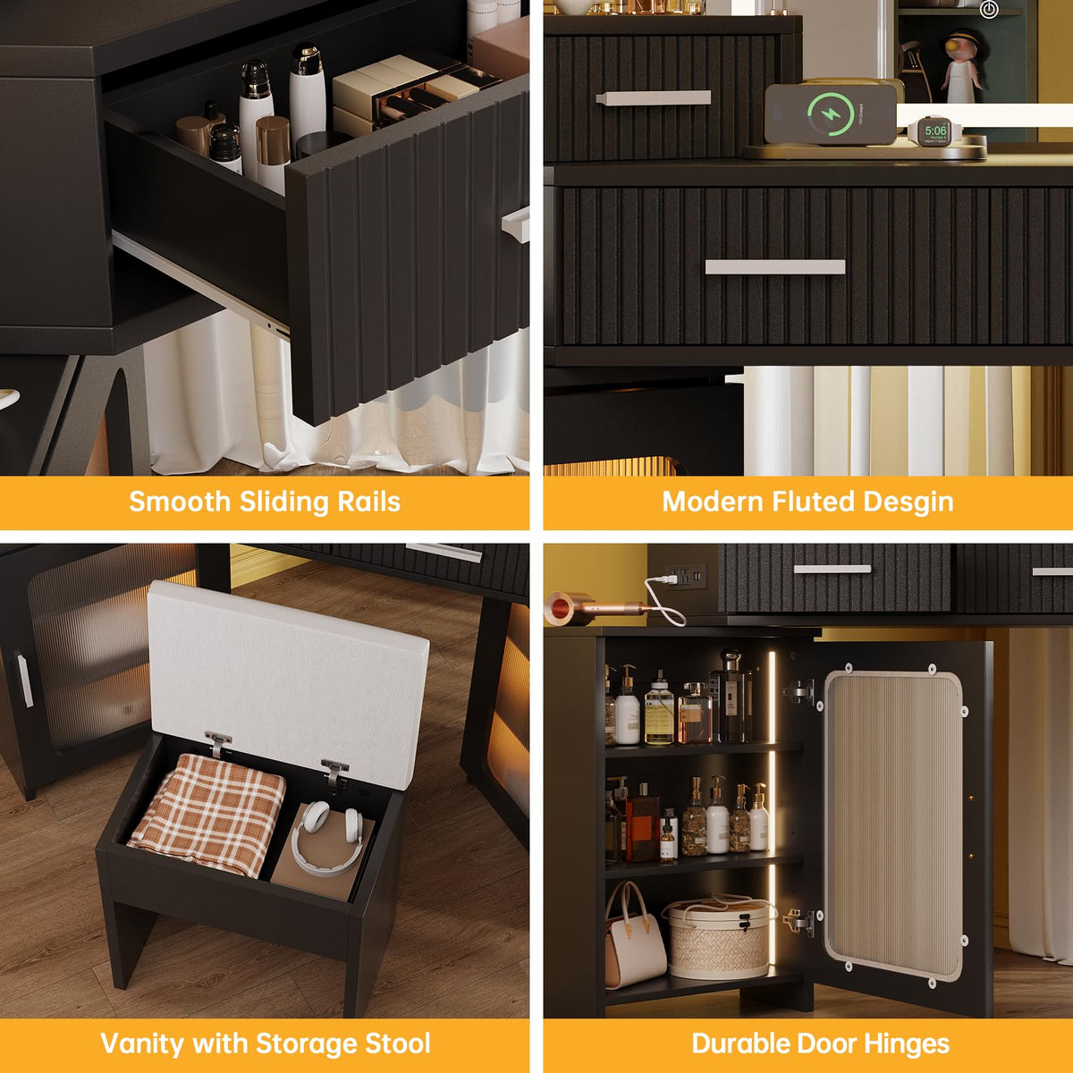 Corner Makeup Vanity with LED Mirrors