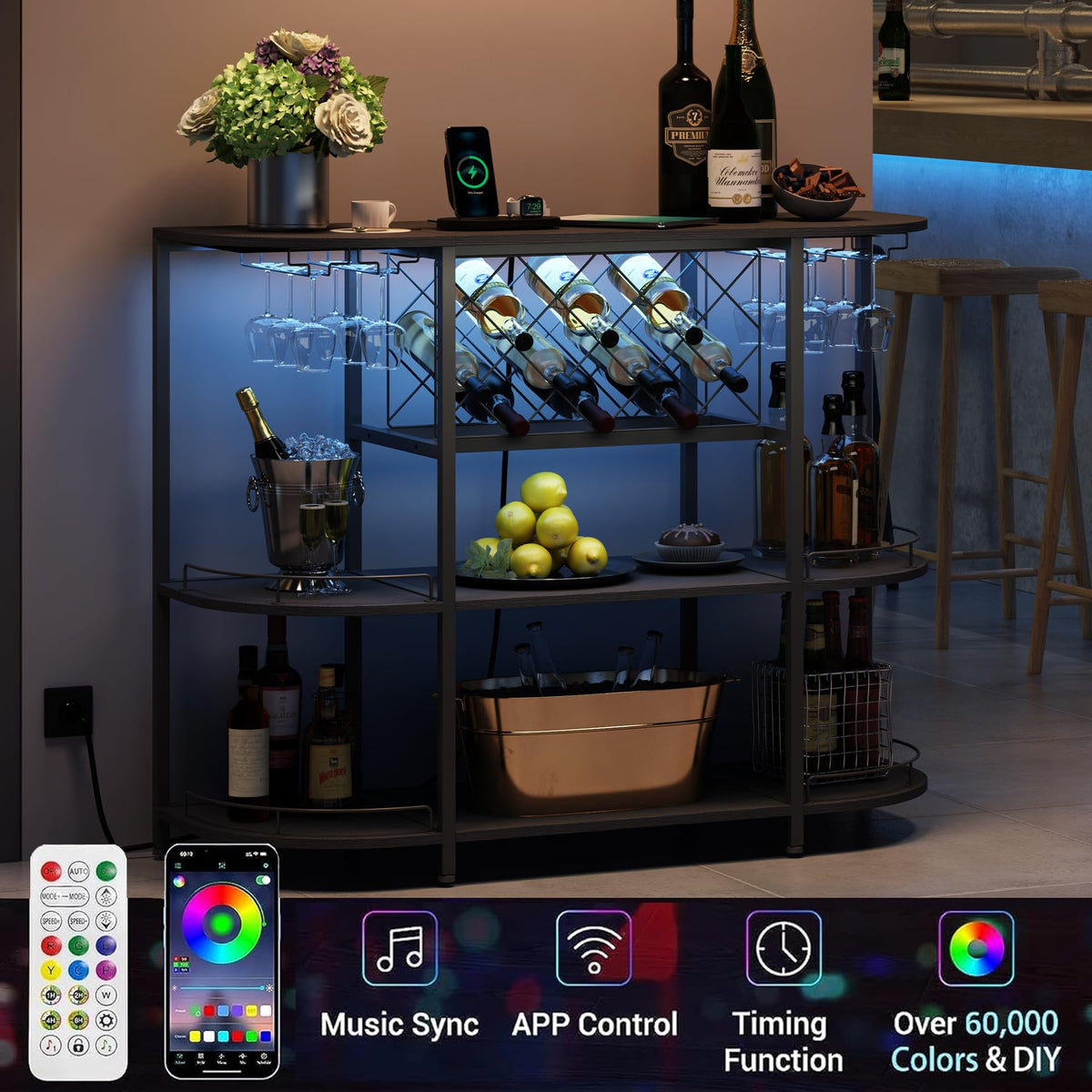Black Wine Cabinet with LED Lights