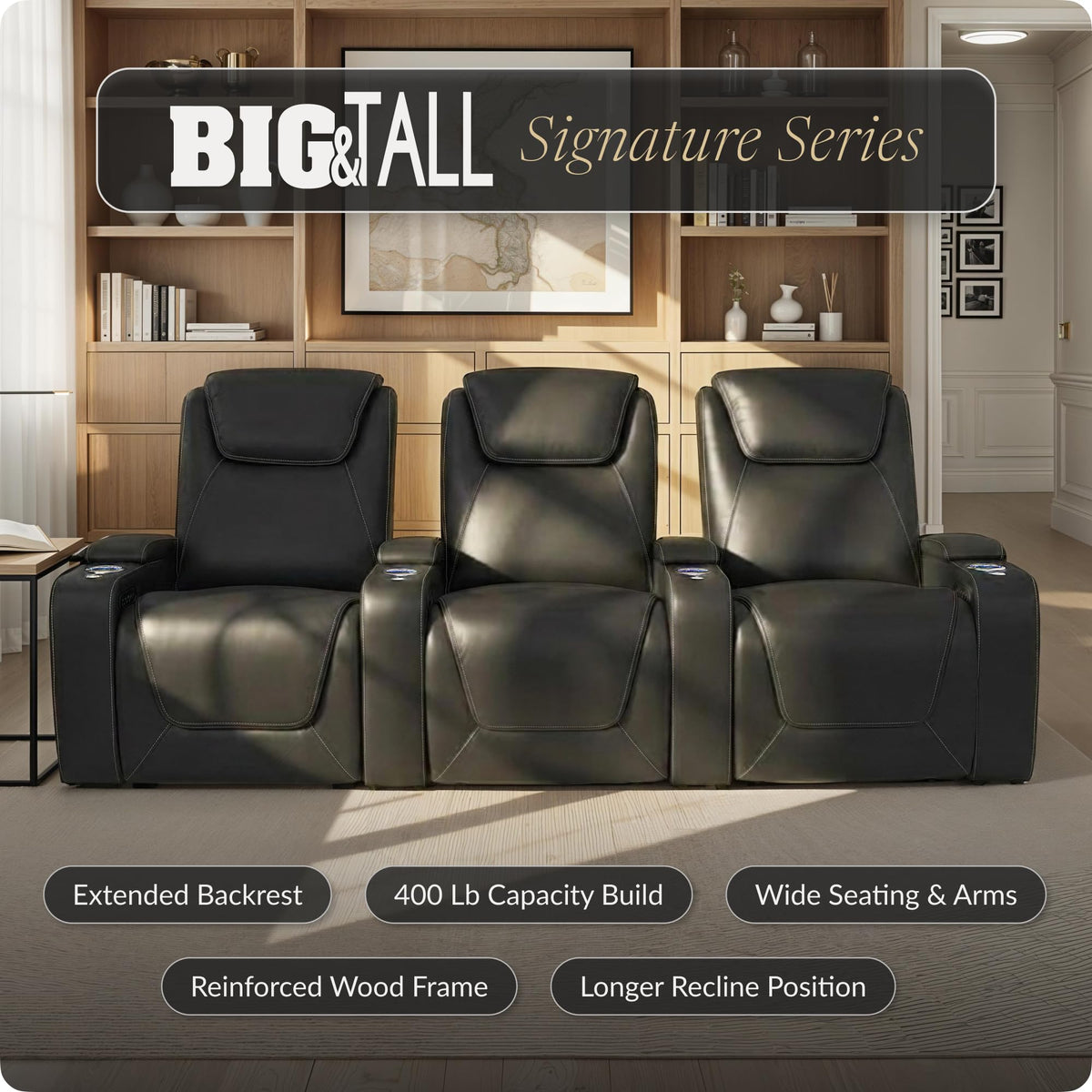 Seatcraft Pantheon Home Theater Seating Black Row of 4