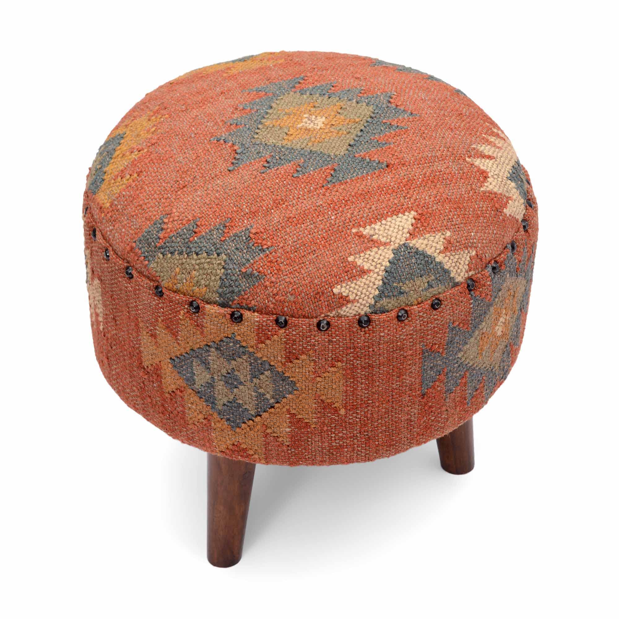 Round Kilim Jute Stool Ottoman
