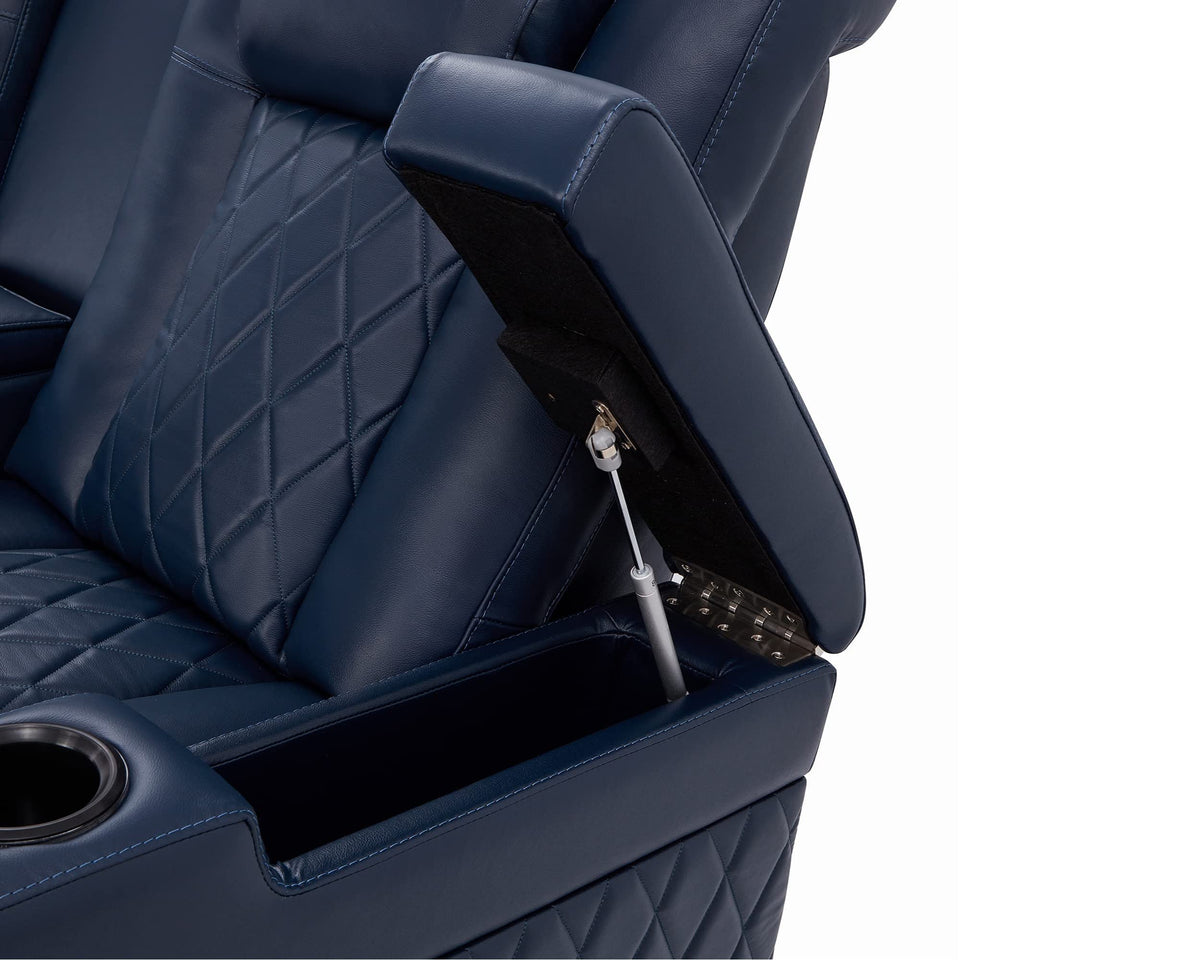 Valencia Tuscany Home Theater Seating | Premium Top Grain Italian Nappa 11000 Leather, Power Headrest, Power Lumbar Support, with Center Drop Down Console (Row of 3, Navy Blue)