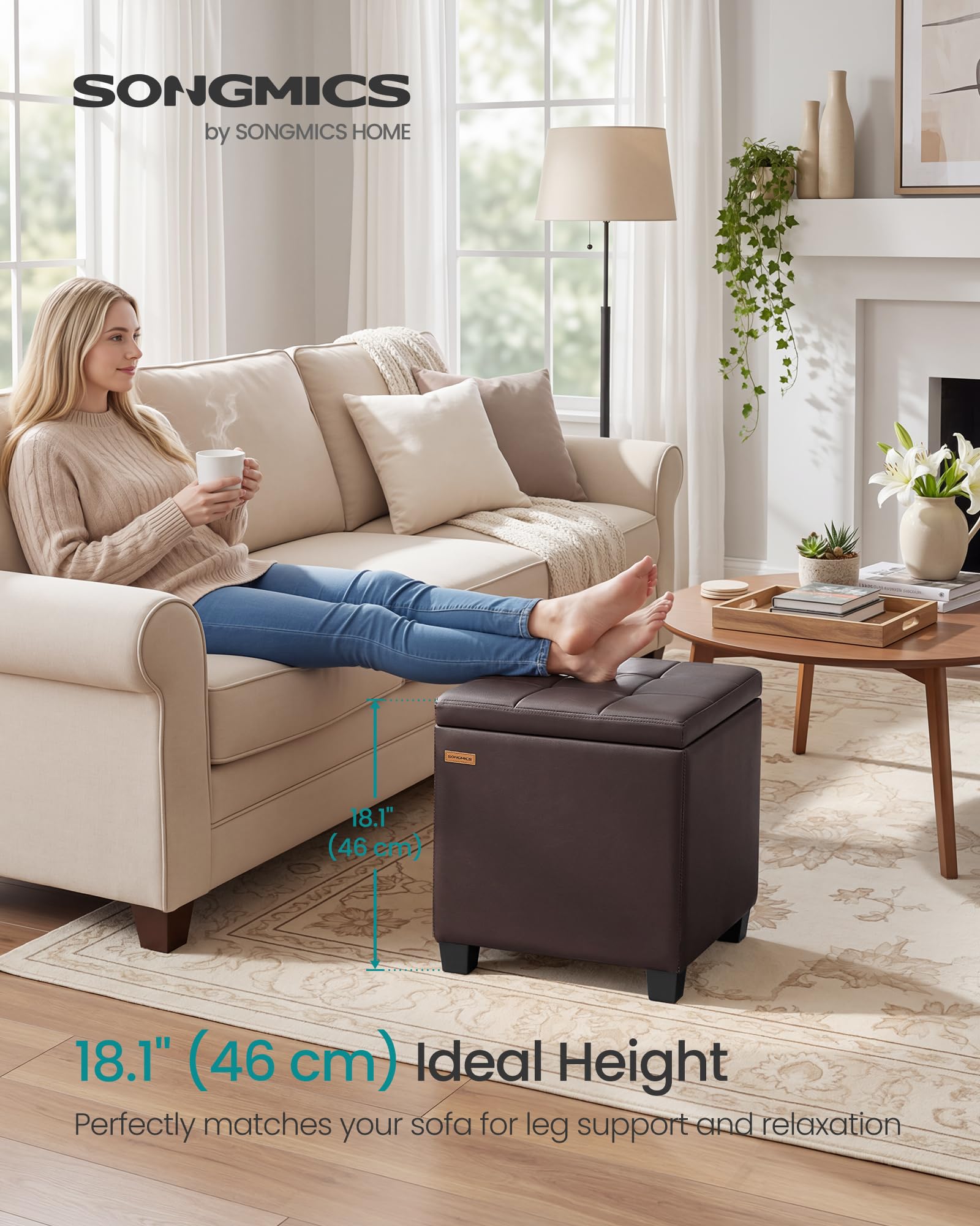 Square Storage Ottoman with Hinged Lid