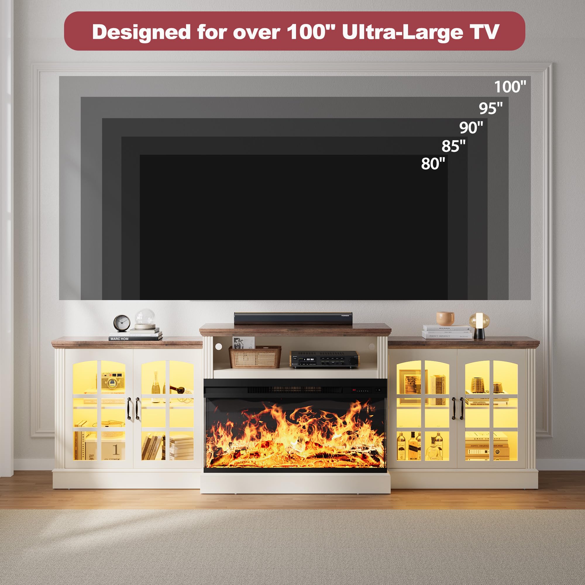 Farmhouse Fireplace TV Stand with 3-Sided Electric Fireplace