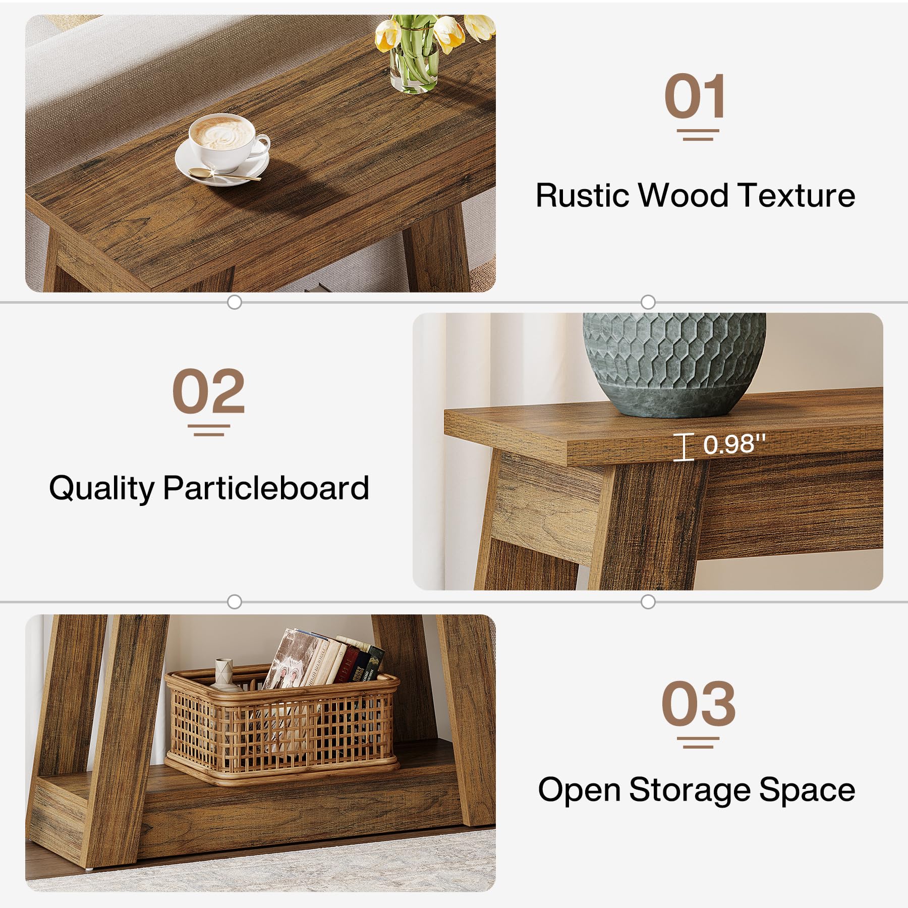 2-Tier Wood End Table with Storage Shelves