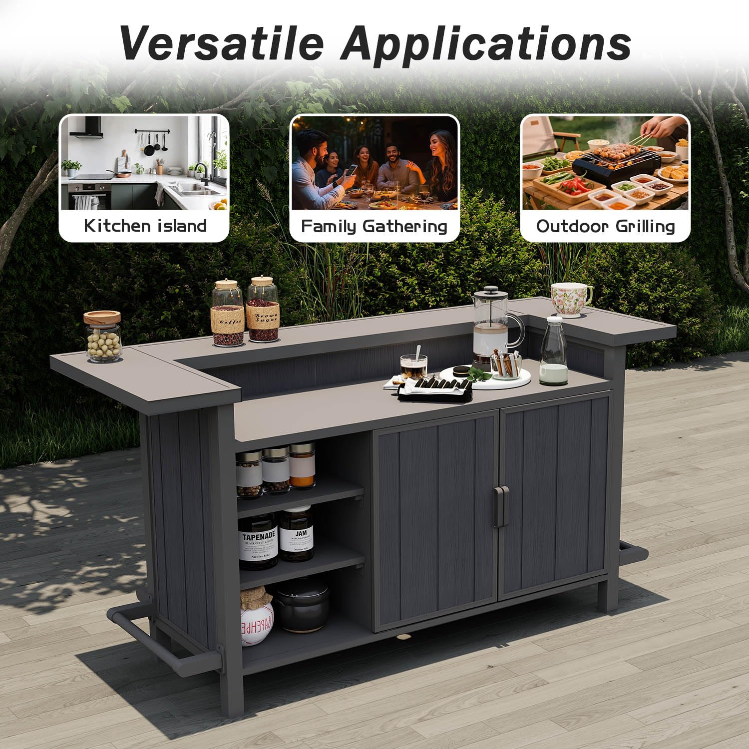 Domi Outdoor Bar, Aluminum Outdoor Bar Table with Storage & Umbrella Hole, Patio Bar with Propane Tank Holder & Footrest, Home Bar for Backyard Poolside Deck Garden for 2-6 People