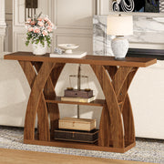 Tarnorci 55 inch Farmhouse Entryway Table, Console Table with 3-Tier Storage, Rustic Striped Brown X-Shaped Narrow Entry Table for Behind Couch, Living Room, Hallway, Foyer