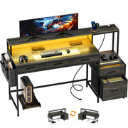61-Inch Gaming & Computer Desk with Charging Station, LED Lights & Storage