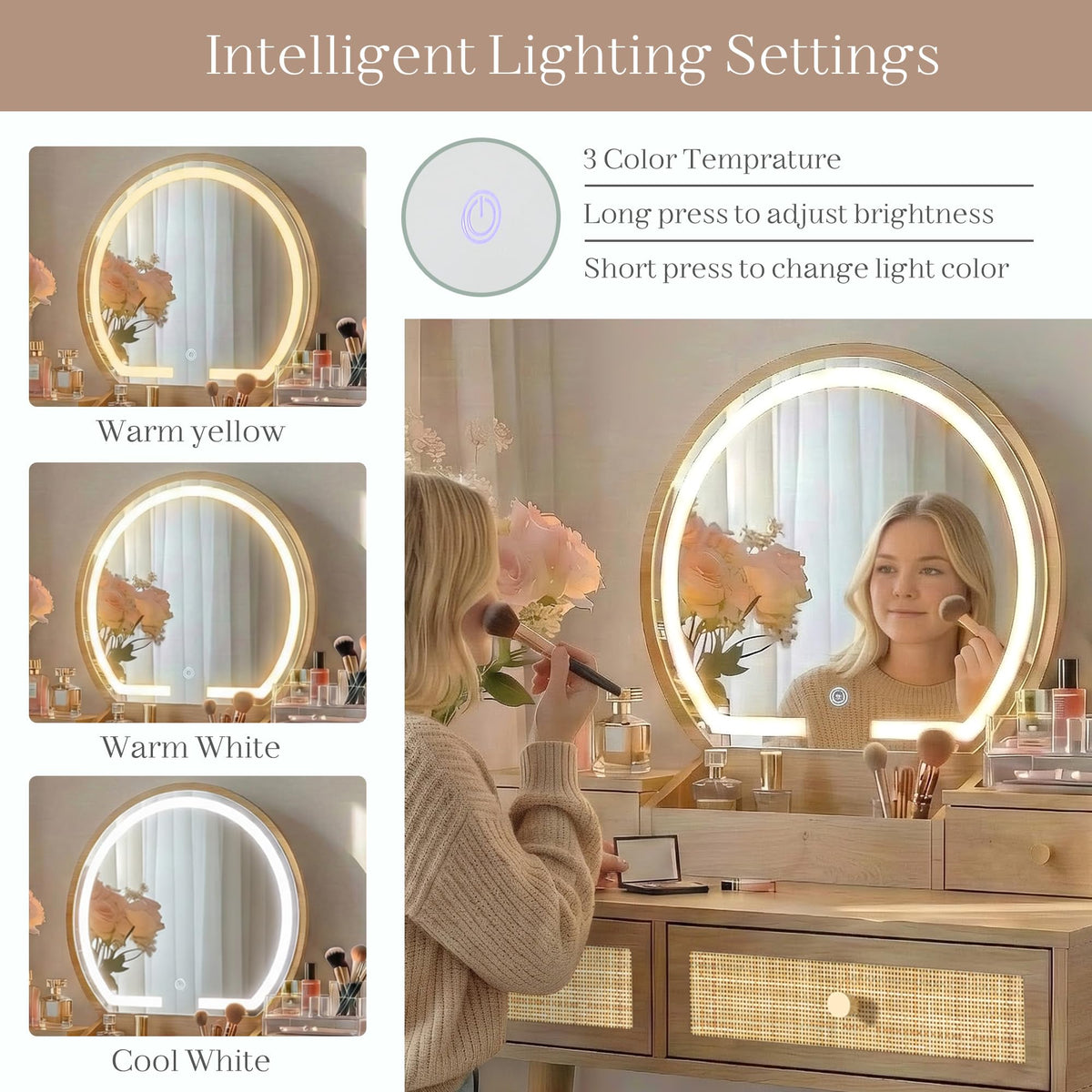 Rattan Vanity with LED Mirror