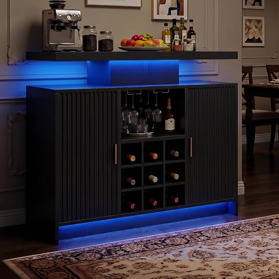 Fluted Wine Cabinet with LED Lights