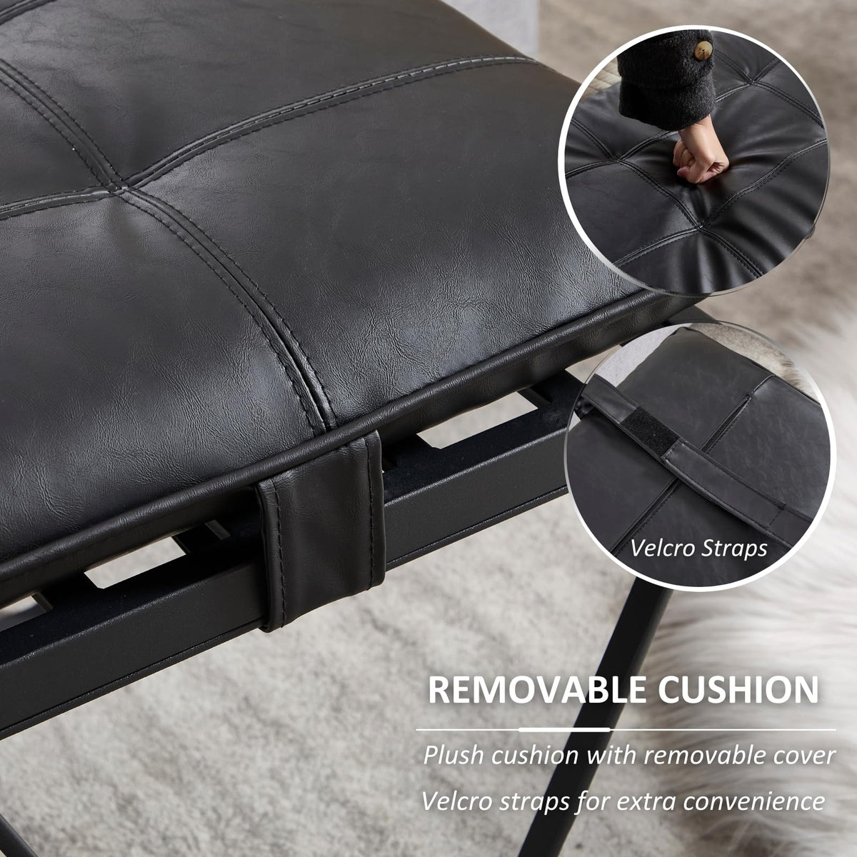 Faux Leather Cushioned Bench