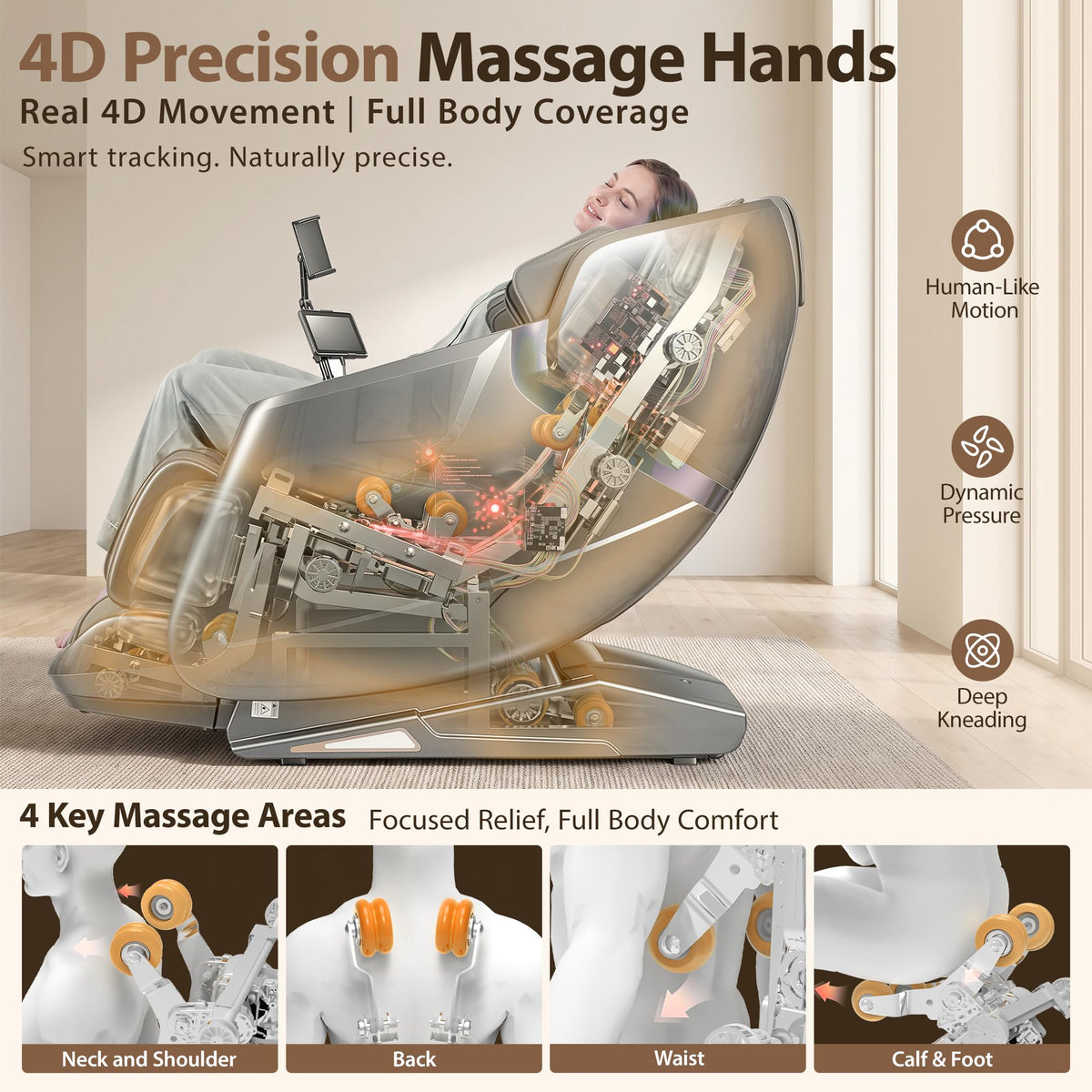 Gethope 4D Massage Chair Full Body, Zero Gravity SL-Track Recliner, Silver