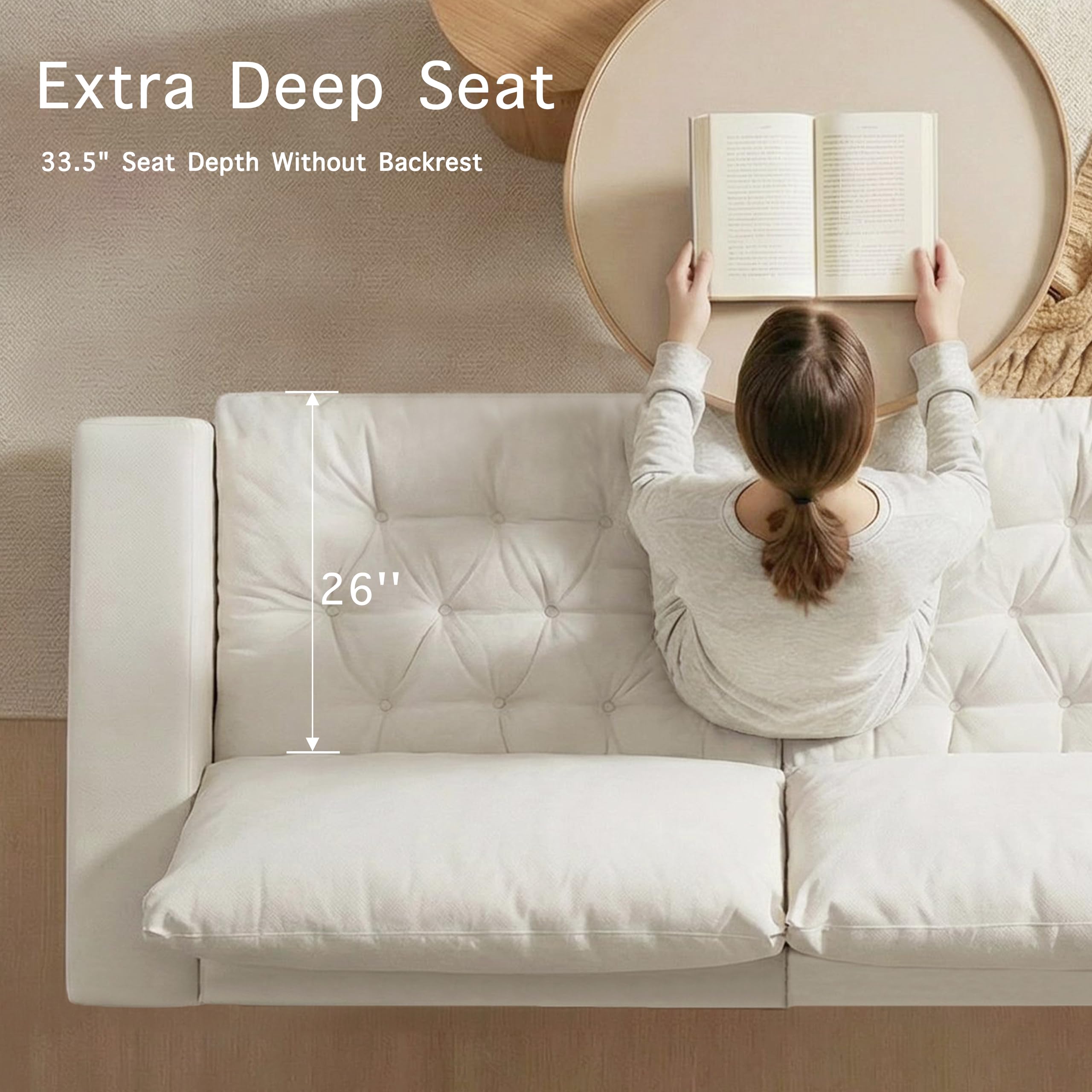 Orcalic 87'' Storage Sofa Couch, 3 Seater Sofa with Extra Deep Seats, Modern Couches for Living Room, Comfy Upholstered Space Saving Sofa with Washable Cushion Covers for Apartment, White