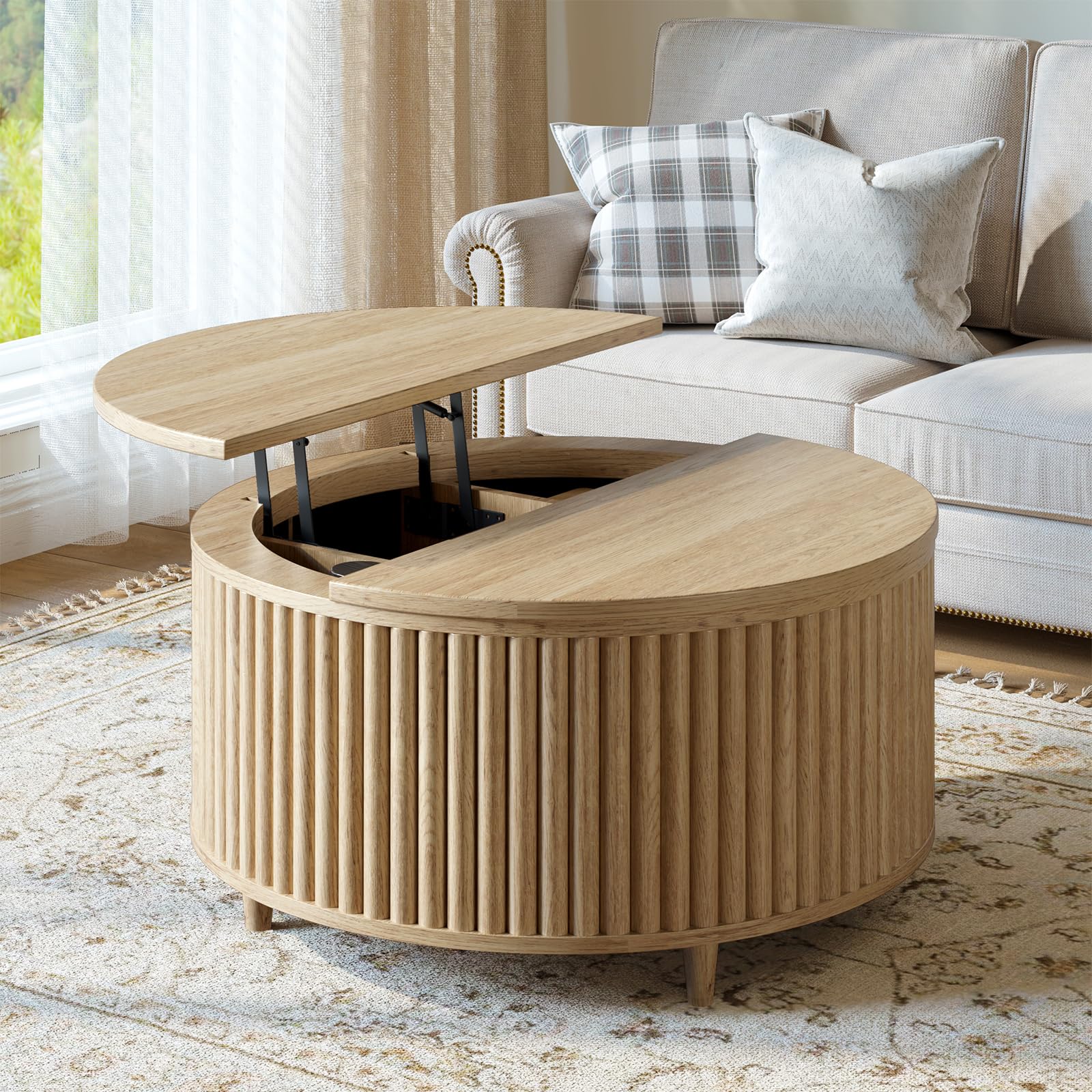 31.5" Round Lift-Top Coffee Table with Storage