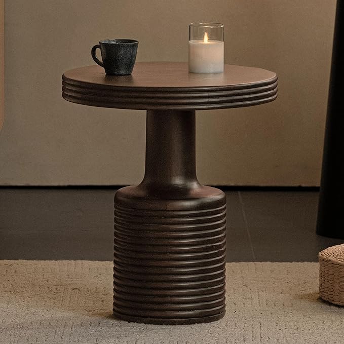 Round Mango Wood End Table