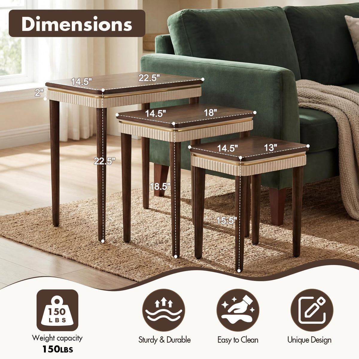 Walnut Nesting Tables Set of 3