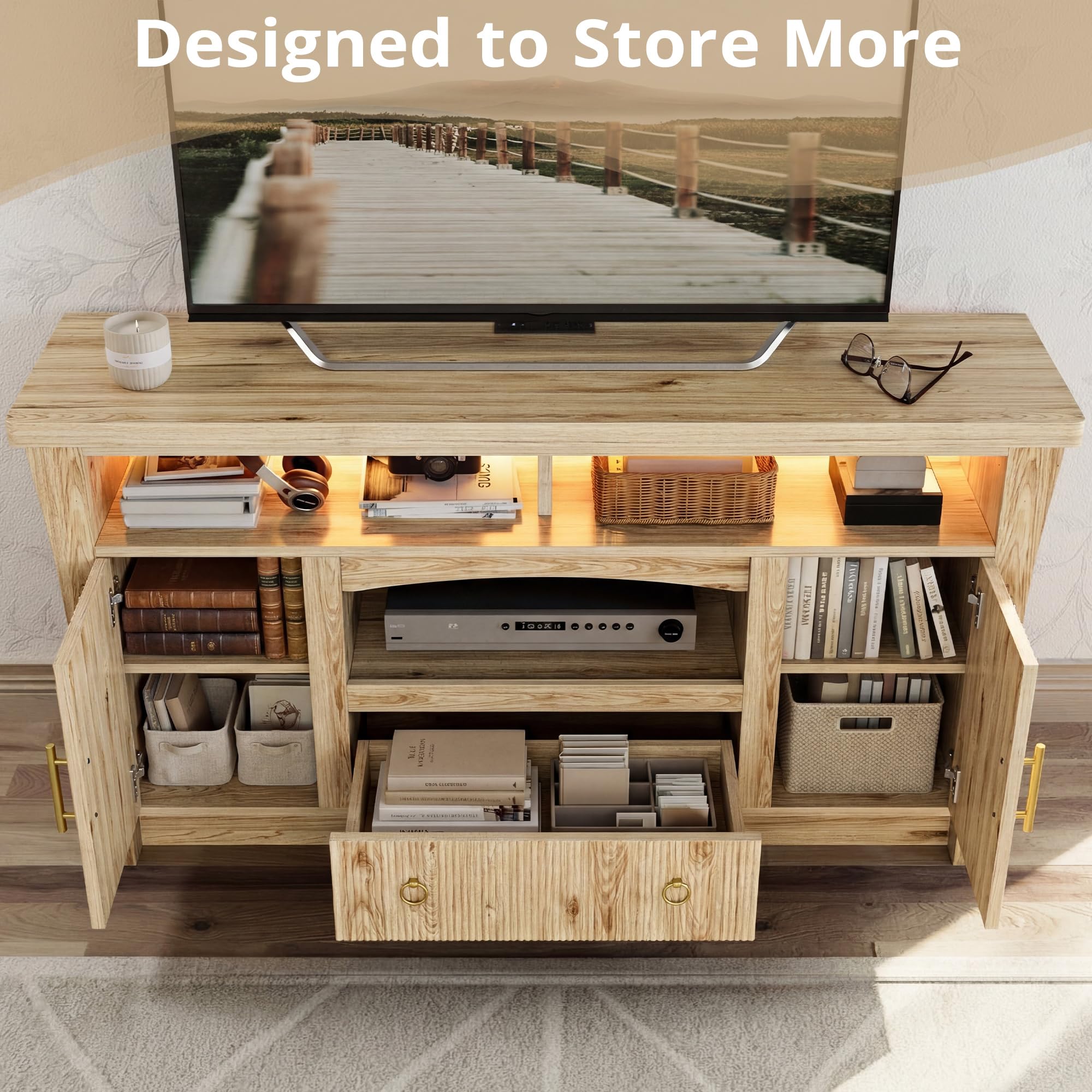 TV Stand with LED Lights & Power Outlet – Fits up to 65"