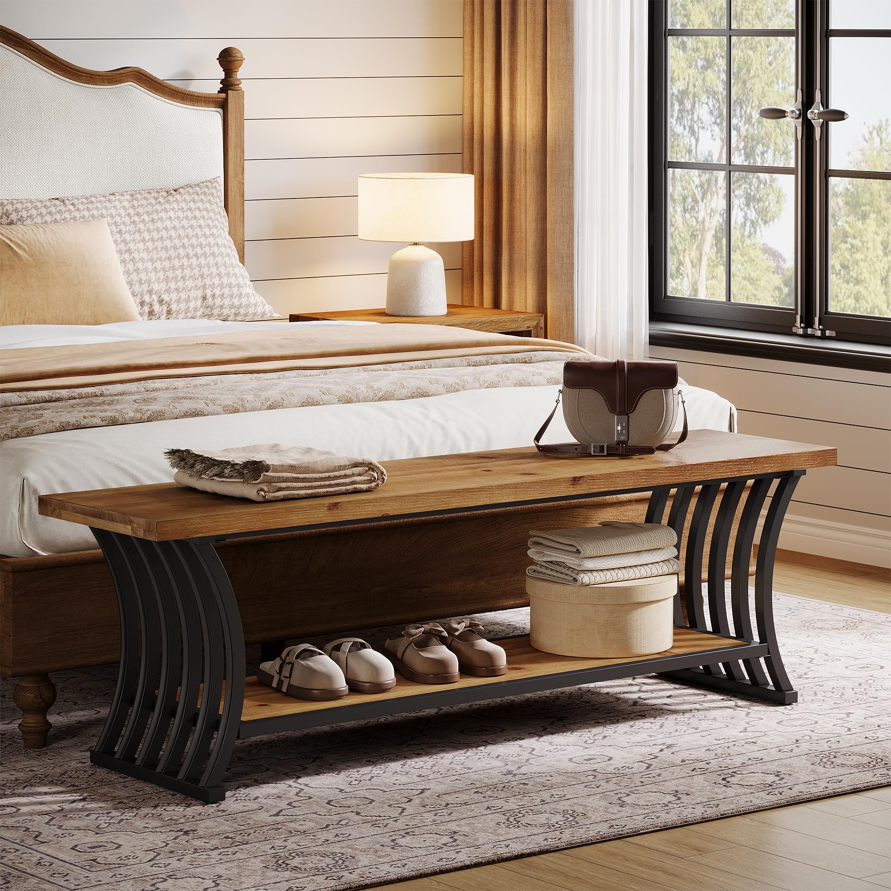 Industrial Entryway Bench with Shelf