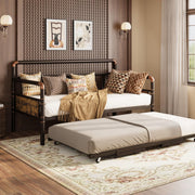 GarveeHome Daybed with Trundle, Twin Daybed with Pop Up Trundle Set, Metal Twin Bed Frame with Steel Slat Support, Sofa BedFrame for Kids/Teens/Adults, Easy Assembly, Brown