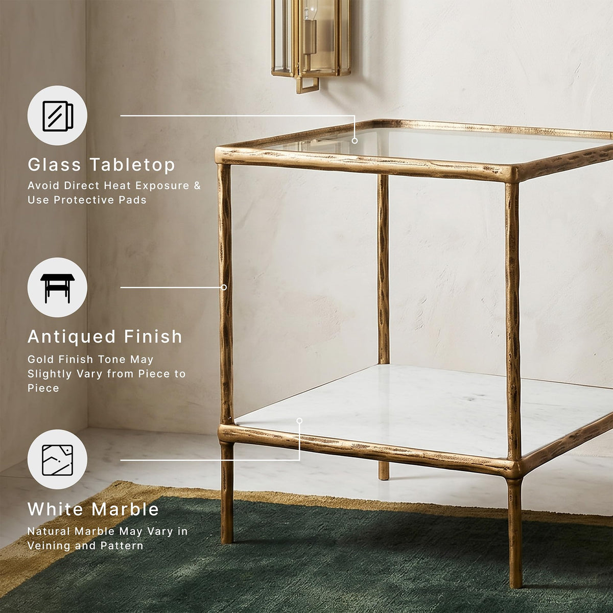 Square Glass & Marble End Table