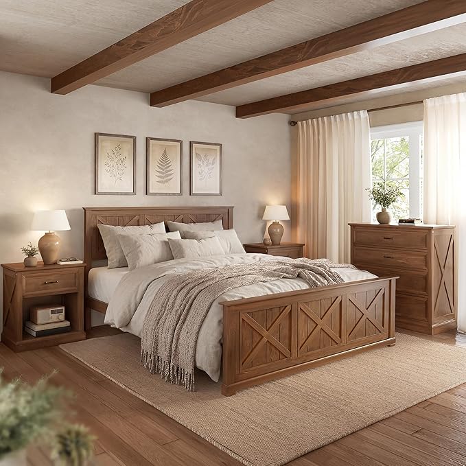 Farmhouse Queen 4-Piece Bedroom Set with Dresser & Nightstands