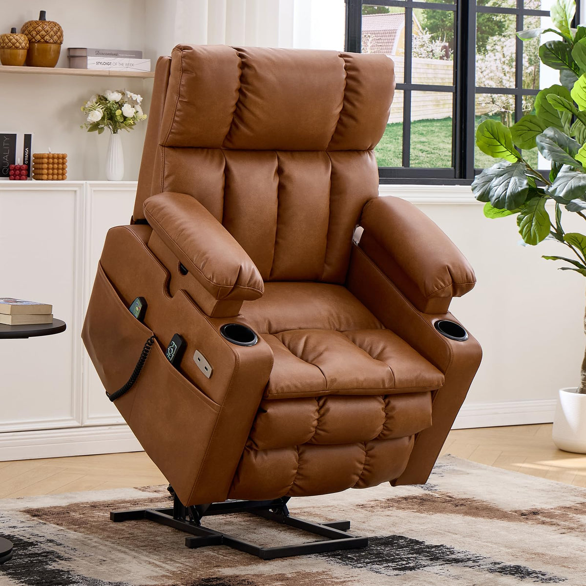 Rhevoy Dual Motor Power Lift Recliner Chair for Elderly with Massage and Heat,Oversized Lift Chair with Adjustable Armrest and Headrest,Infinite Position, Zero Gravity, Camel