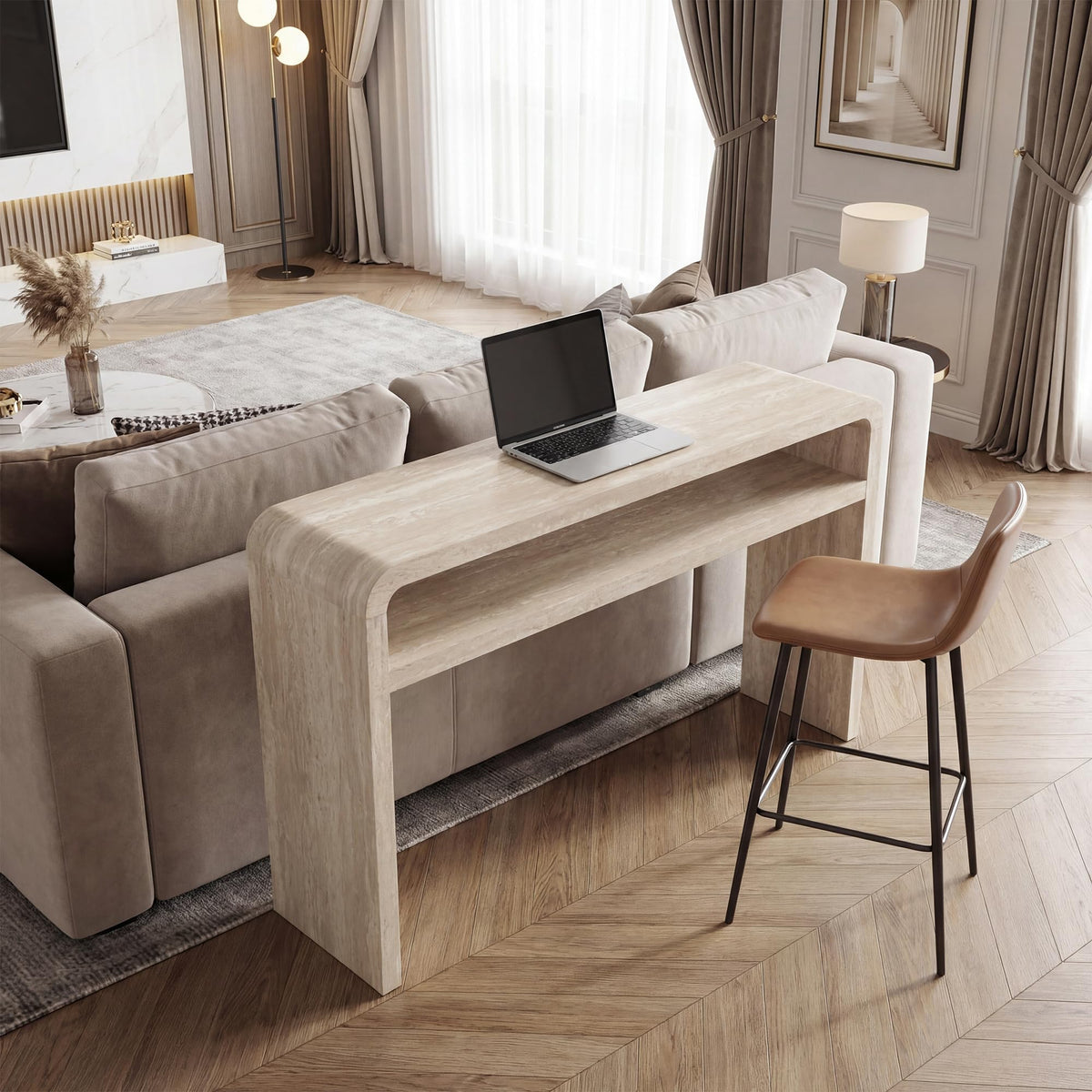 Travertine-Style Console Table