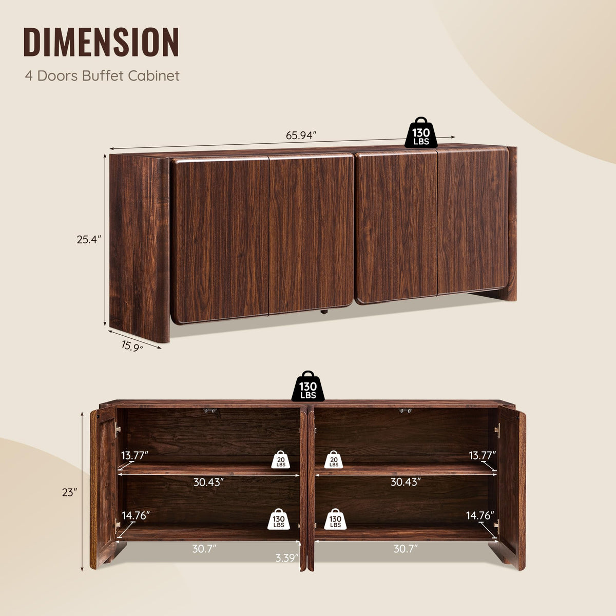 Brown 4-Door Buffet Sideboard