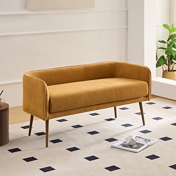 Upholstered Bedroom Bench with Backrest & Armrests
